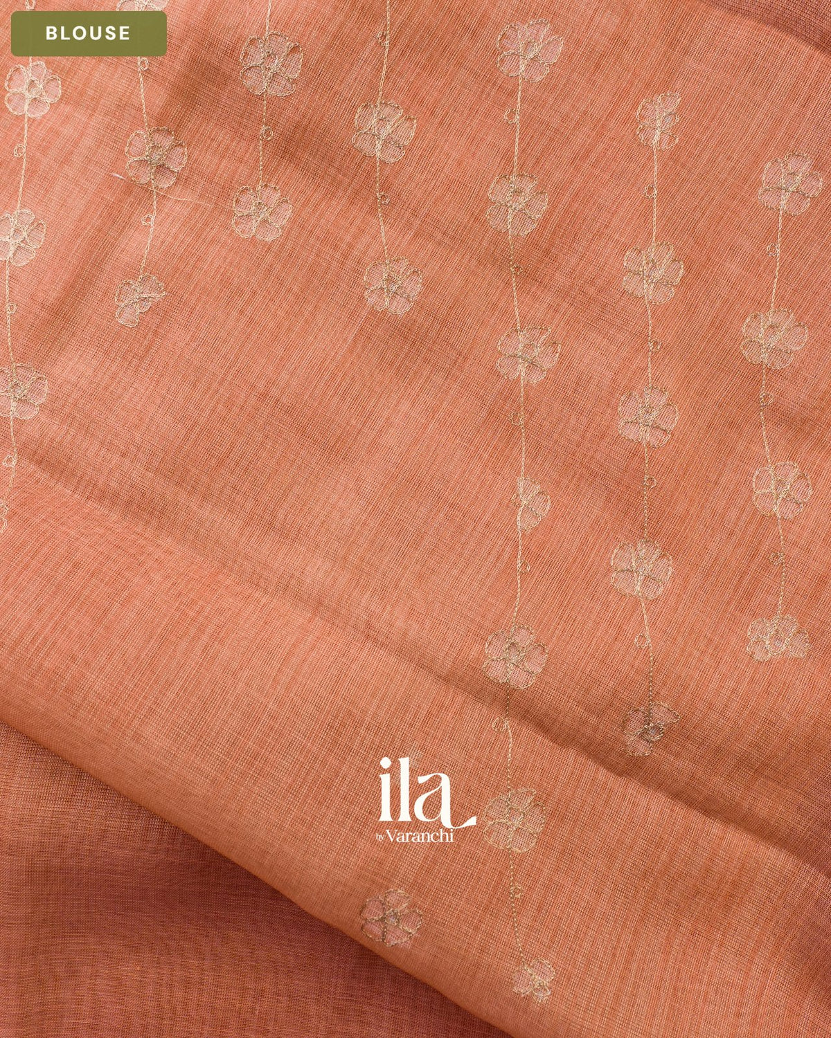 Rust Orange Floral Jaal Aari Work Semi Linen Tissue Saree — Blouse