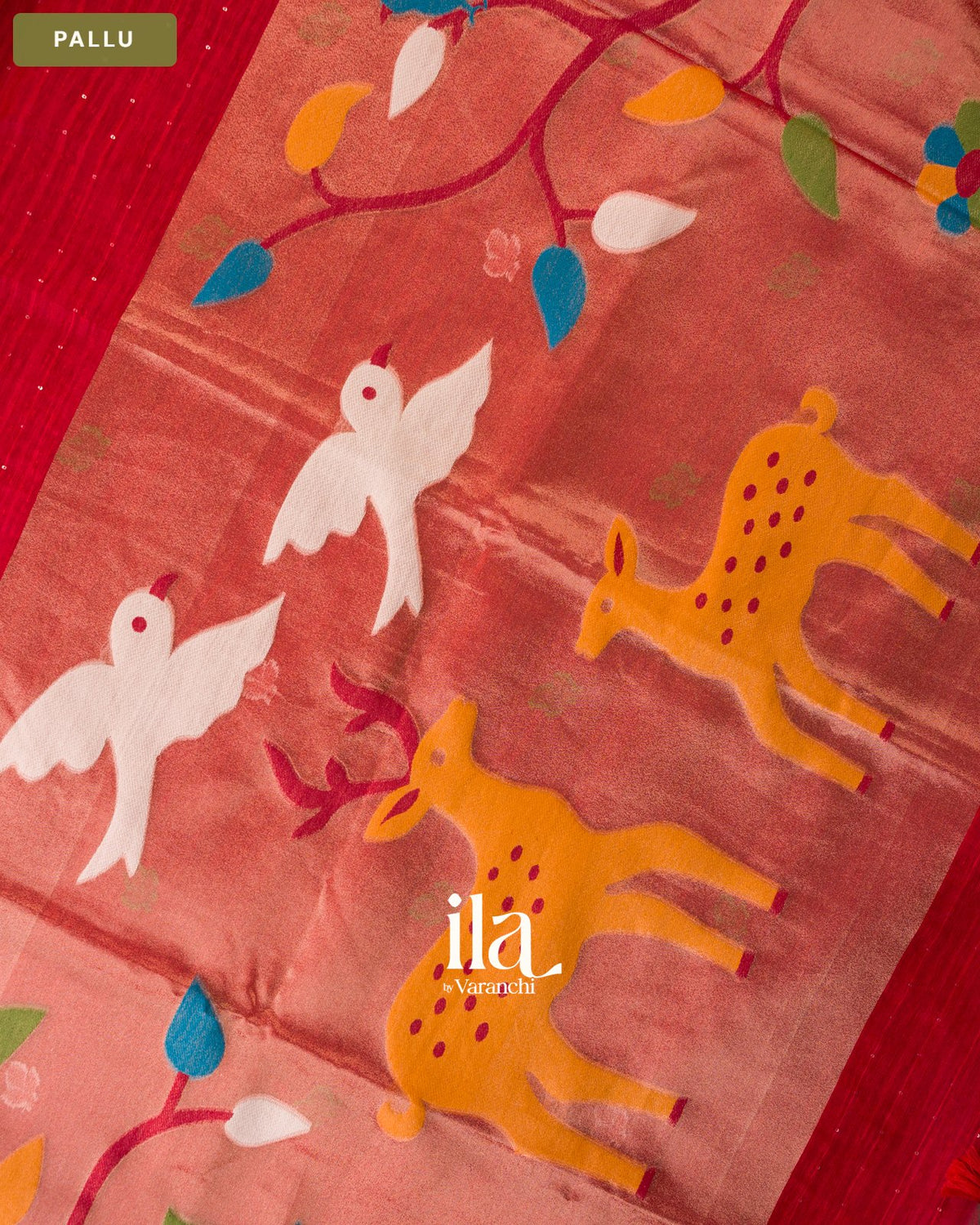 Crimson Red Jamdani Sequin with Paithani Pallu Semi Matka Saree — Pallu