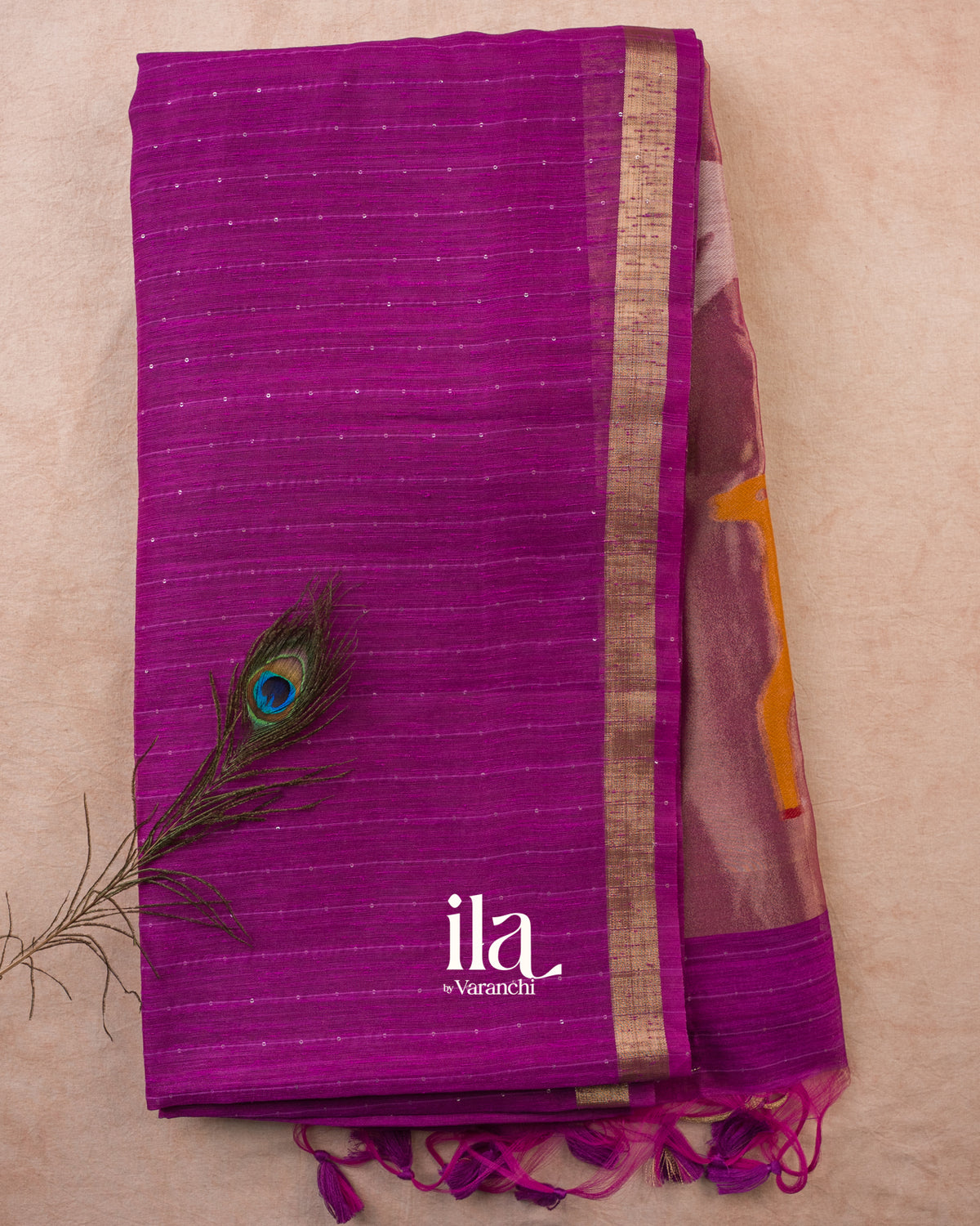 Violet Purple Jamdani Sequin with Paithani Pallu Semi Matka Saree — Full Saree