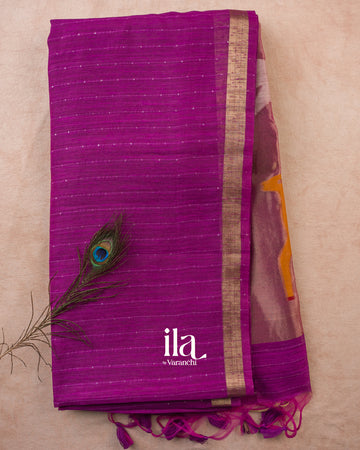 Violet Purple Jamdani Sequin with Paithani Pallu Semi Matka Saree — Full Saree