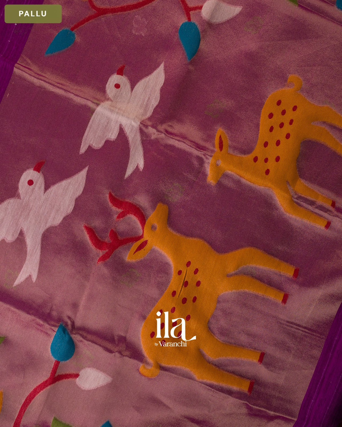 Violet Purple Jamdani Sequin with Paithani Pallu Semi Matka Saree — Pallu