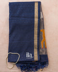 Navy Blue Jamdani Sequin with Paithani Pallu Semi Matka Saree — Full Saree