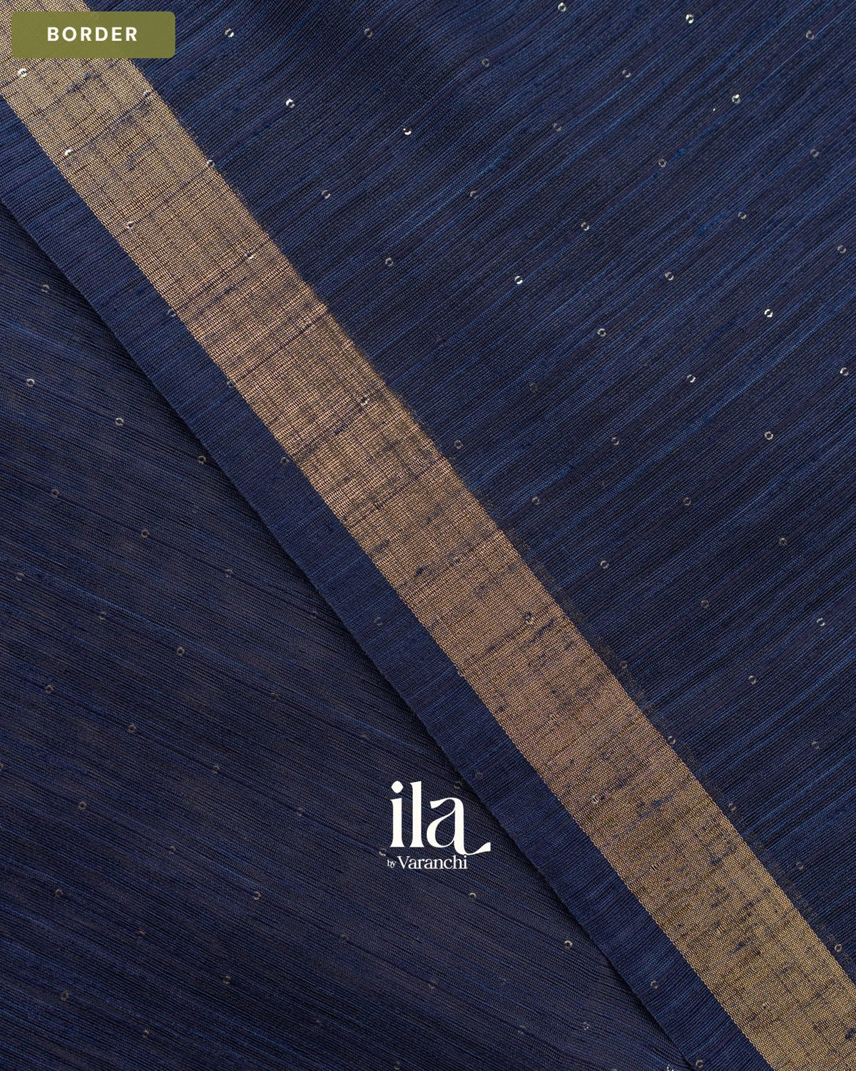 Navy Blue Jamdani Sequin with Paithani Pallu Semi Matka Saree — Border