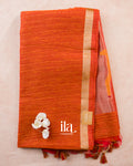 Rust Orange Jamdani Sequin with Paithani Pallu Semi Matka Saree — Full Saree