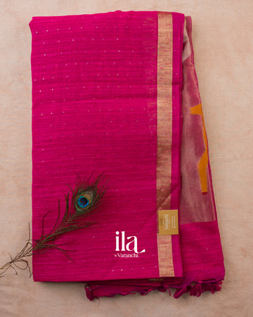 Rani Pink Jamdani Sequin with Paithani Pallu Semi Matka Saree — Full Saree