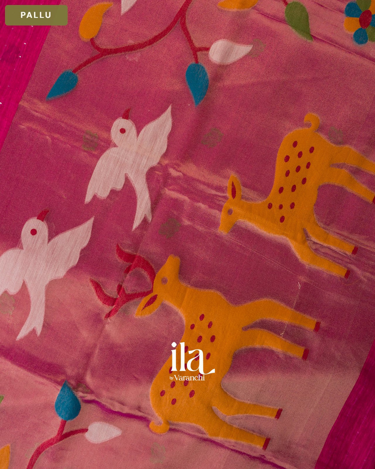 Rani Pink Jamdani Sequin with Paithani Pallu Semi Matka Saree — Pallu