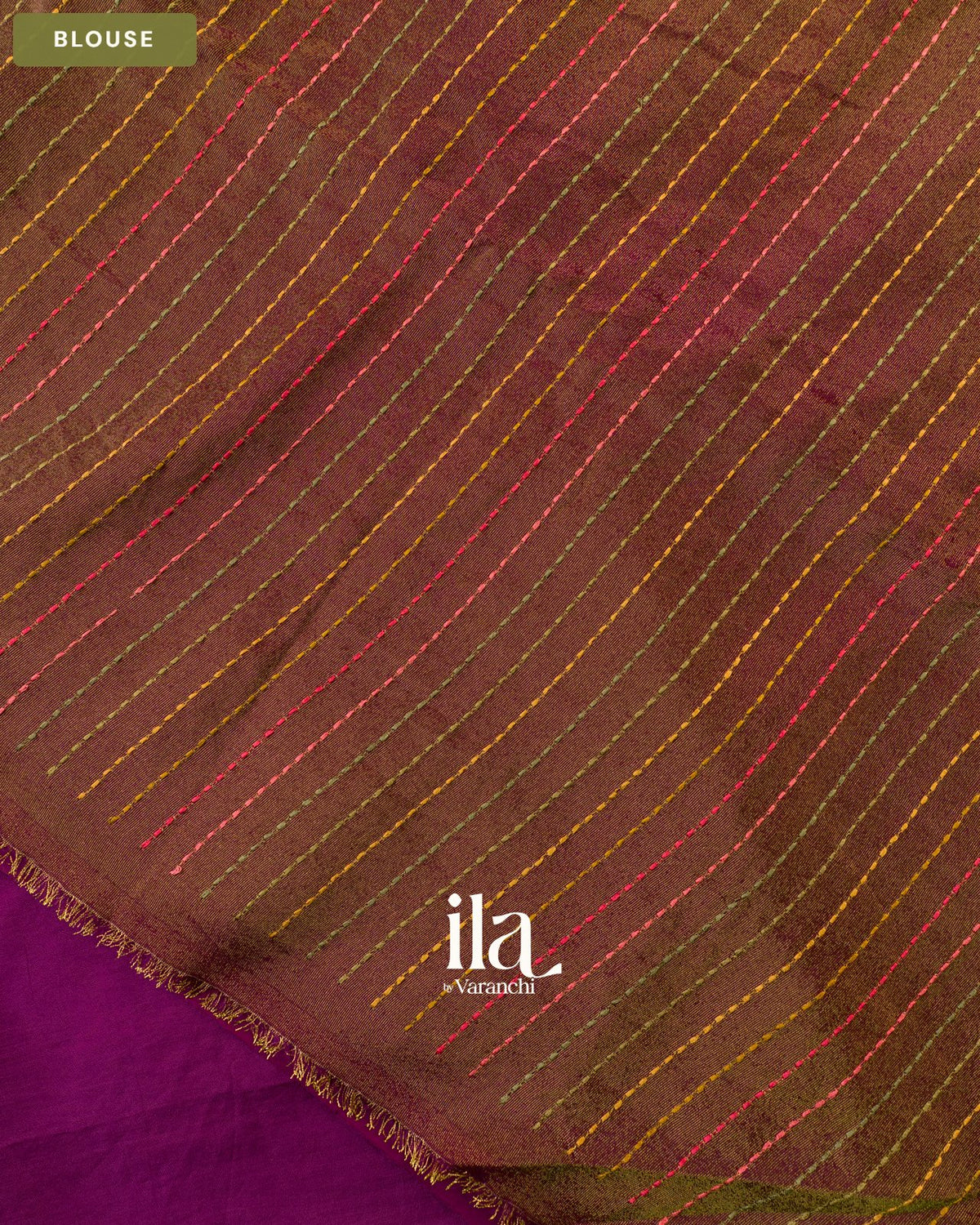 Wine Purple Floral Embroidered Dola Silk Saree — Blouse