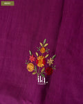 Wine Purple Floral Embroidered Dola Silk Saree — Body