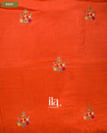Rust Orange Floral Embroidery Dola Silk Saree — Body