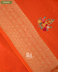 Rust Orange Floral Embroidery Dola Silk Saree — Border