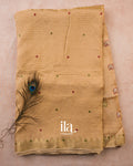 Beige Checkered Dola Silk Saree — Full Saree