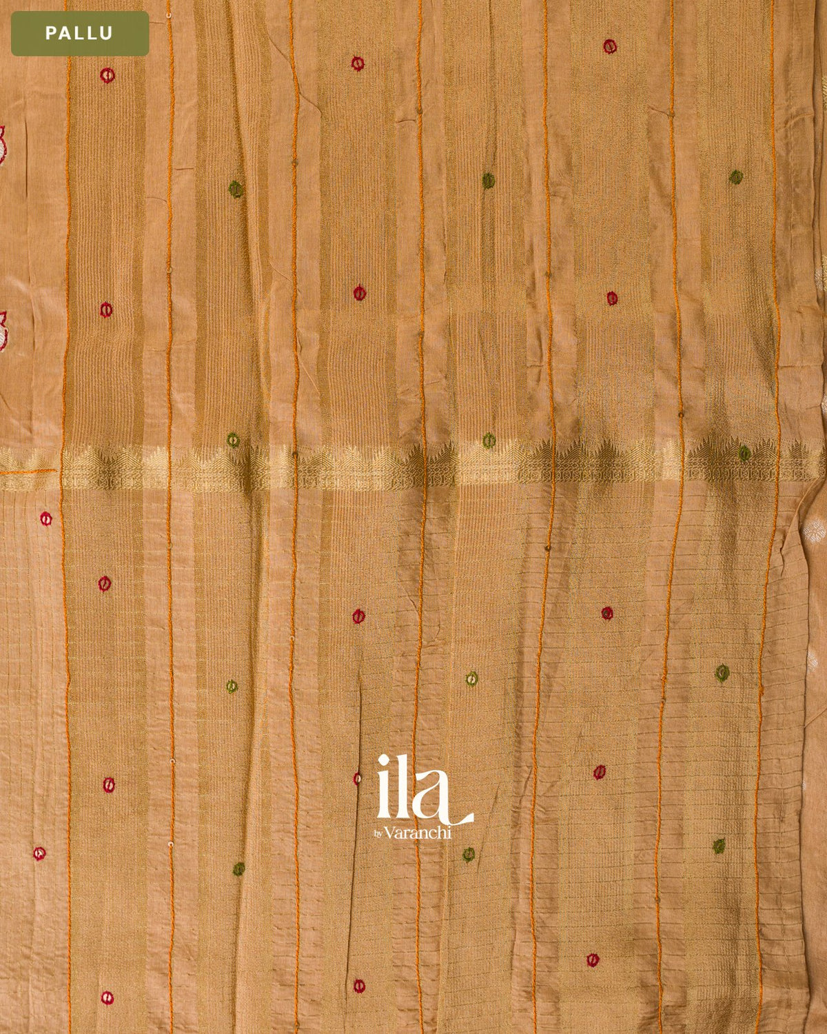 Beige Checkered Dola Silk Saree — Pallu