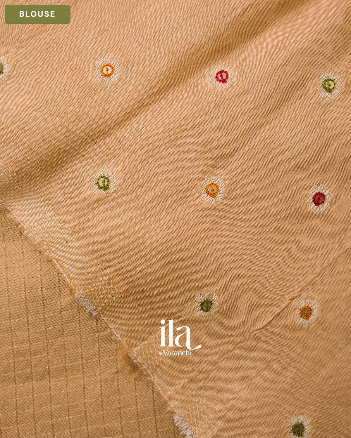 Beige Checkered Dola Silk Saree — Blouse