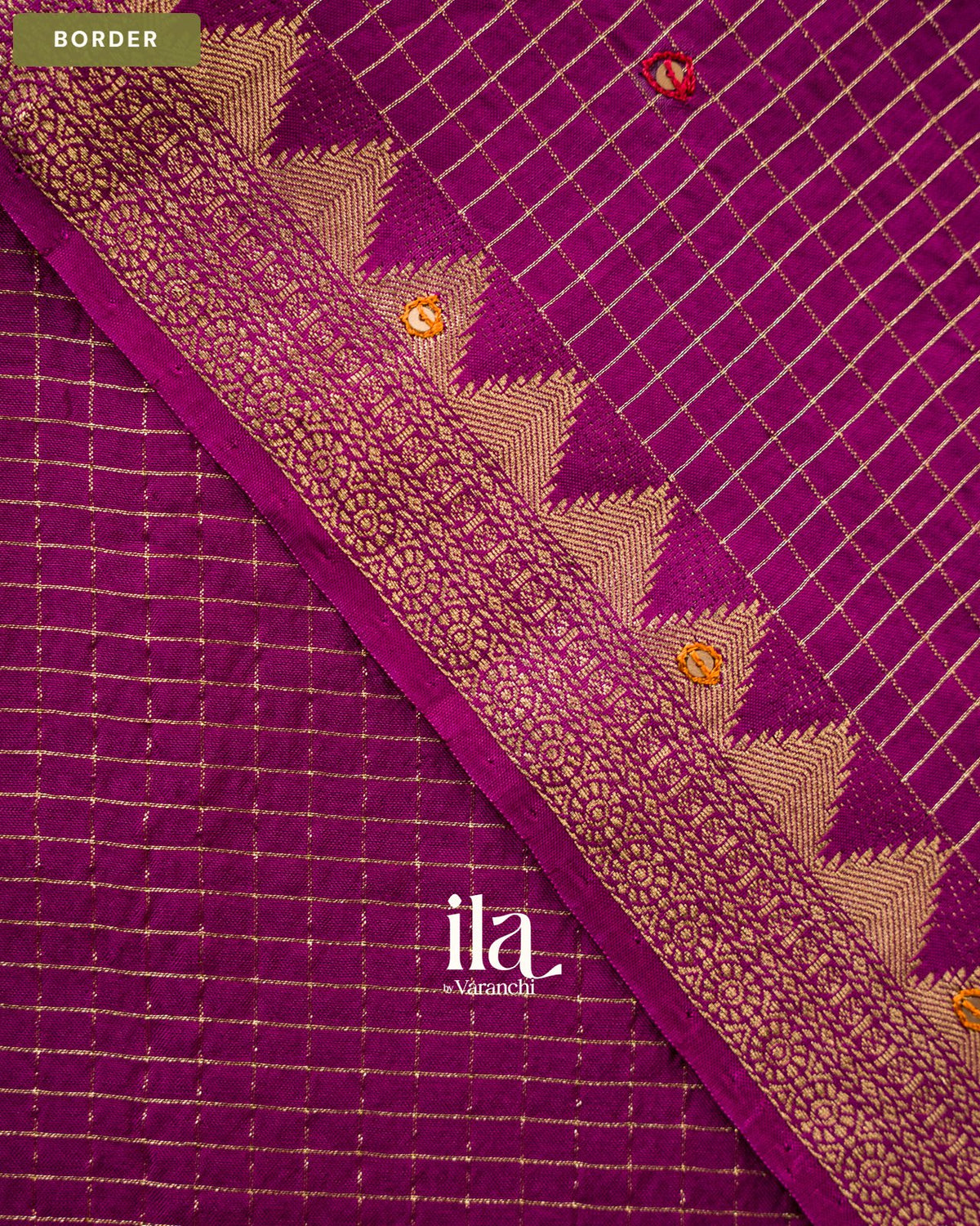 Purple Wine Checkered Dola Silk Saree — Border