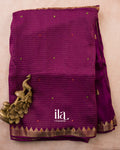 Purple Wine Checkered Dola Silk Saree — Full Saree
