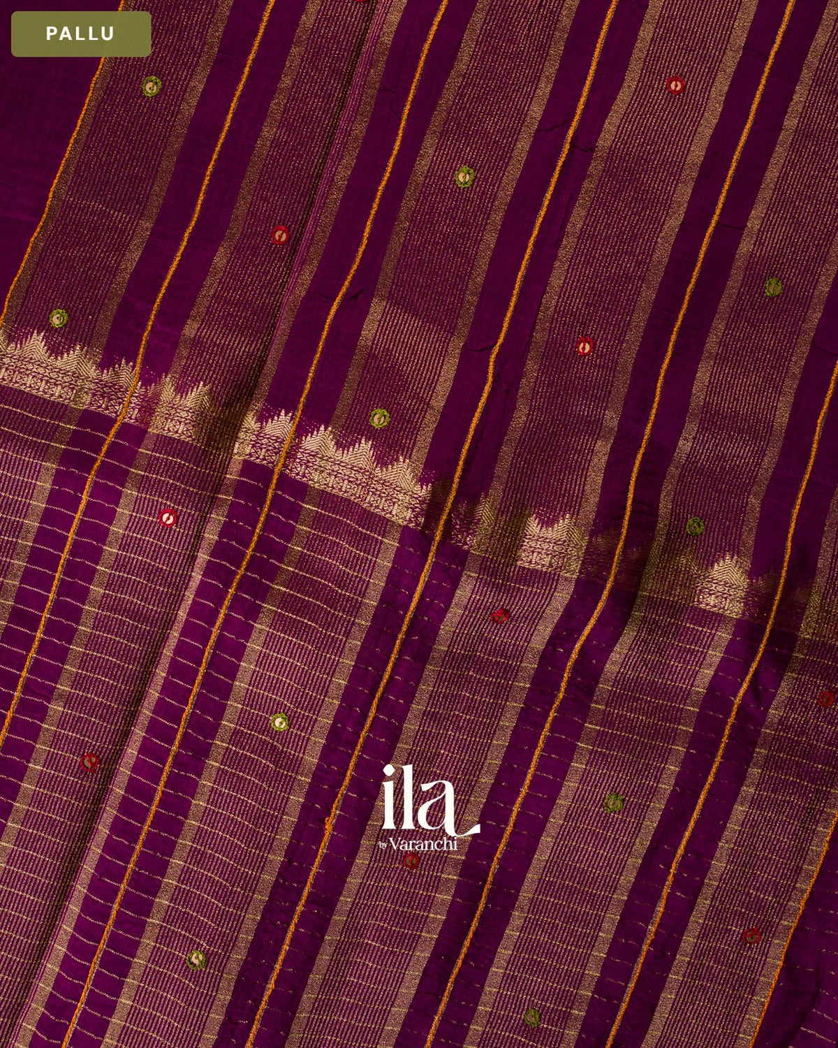 Purple Wine Checkered Dola Silk Saree — Pallu
