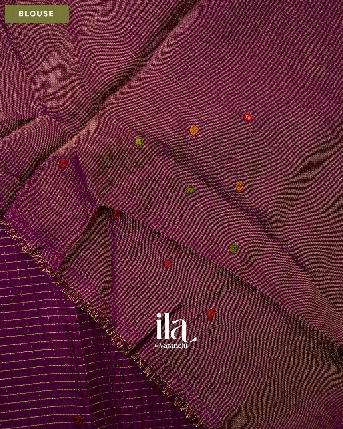 Purple Wine Checkered Dola Silk Saree — Blouse
