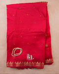 Coral Red Checkered Dola Silk Saree — Full Saree