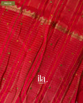 Coral Red Checkered Dola Silk Saree — Pallu