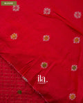 Coral Red Checkered Dola Silk Saree — Blouse