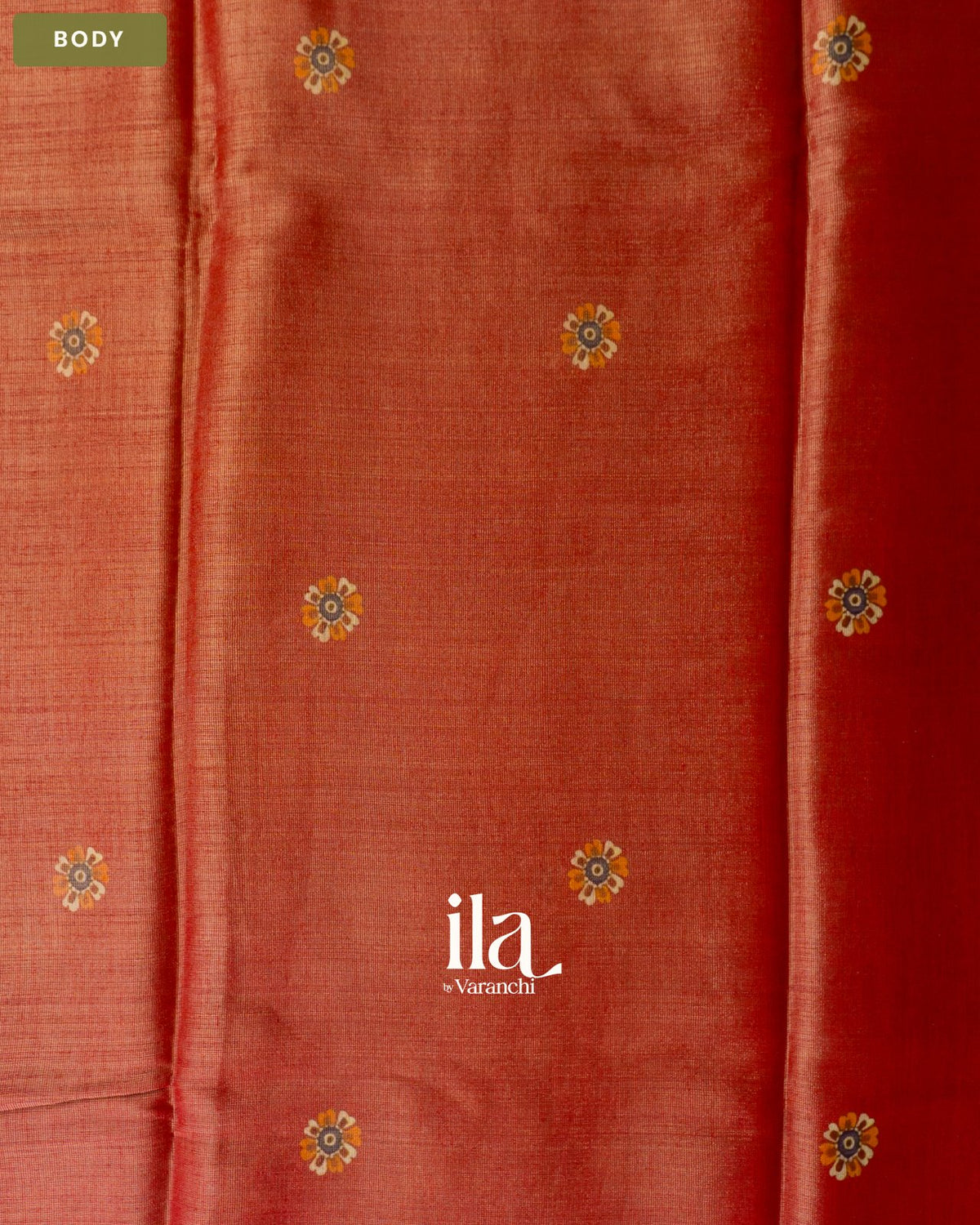 Rust Orange Cotton Tissue Saree — Body