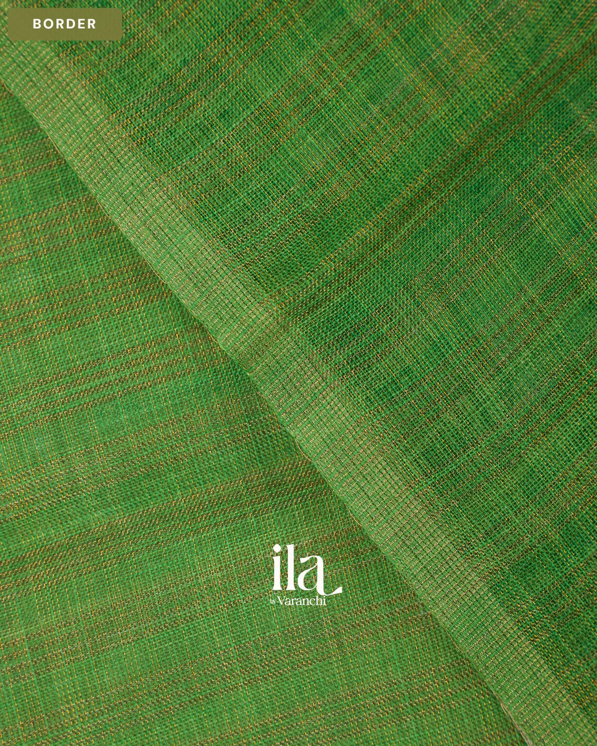 Bottle Green Striped Pichwai Printed Semi Linen Saree — Border