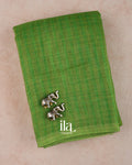 Bottle Green Striped Pichwai Printed Semi Linen Saree — Folded