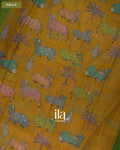 Bottle Green Striped Pichwai Printed Semi Linen Saree — Pallu