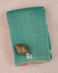 Ice Blue Striped Pichwai Printed Semi Linen Saree — Folded