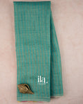 Ice Blue Striped Pichwai Printed Semi Linen Saree — Full Saree