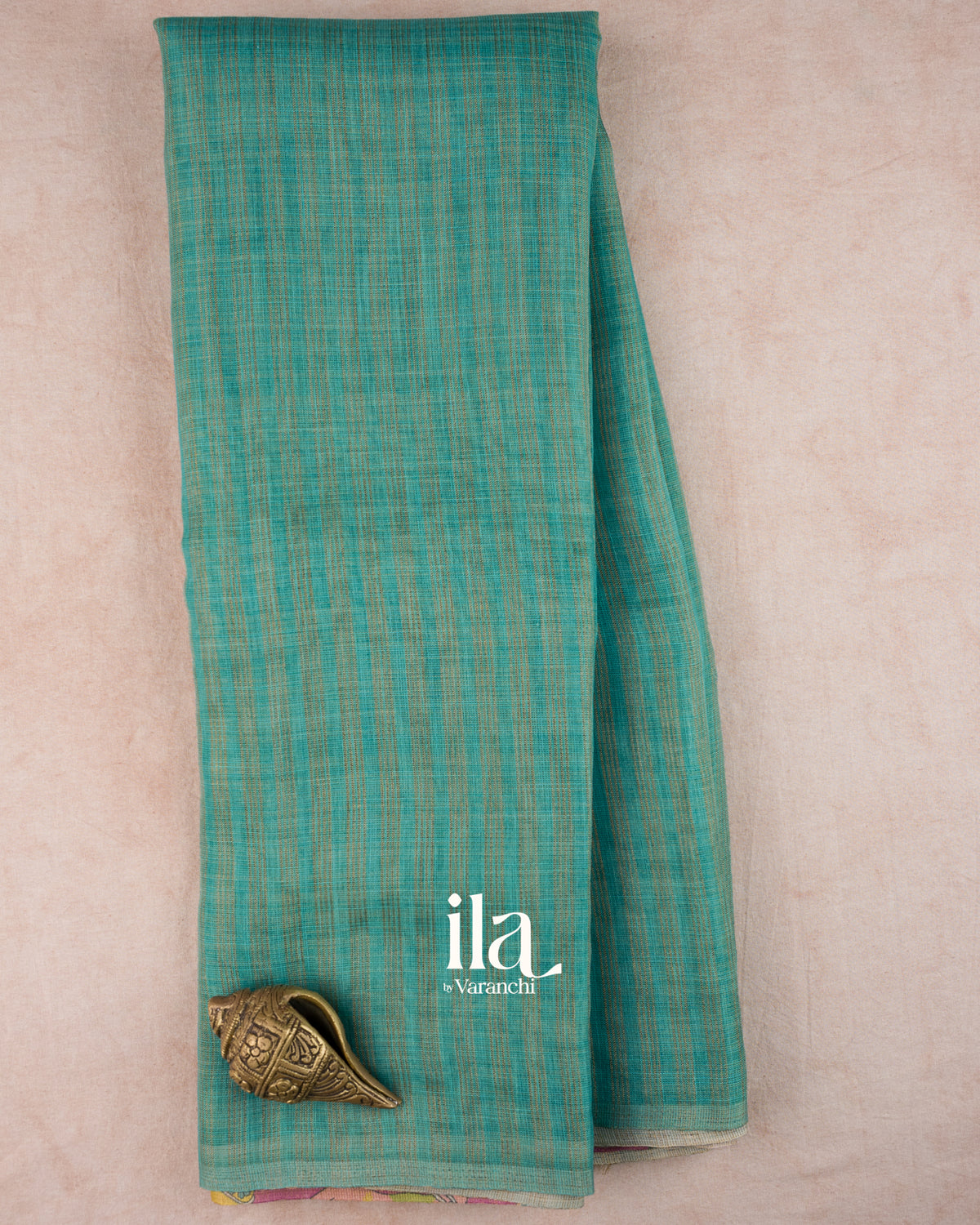 Ice Blue Striped Pichwai Printed Semi Linen Saree — Full Saree