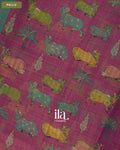 Ice Blue Striped Pichwai Printed Semi Linen Saree — Pallu