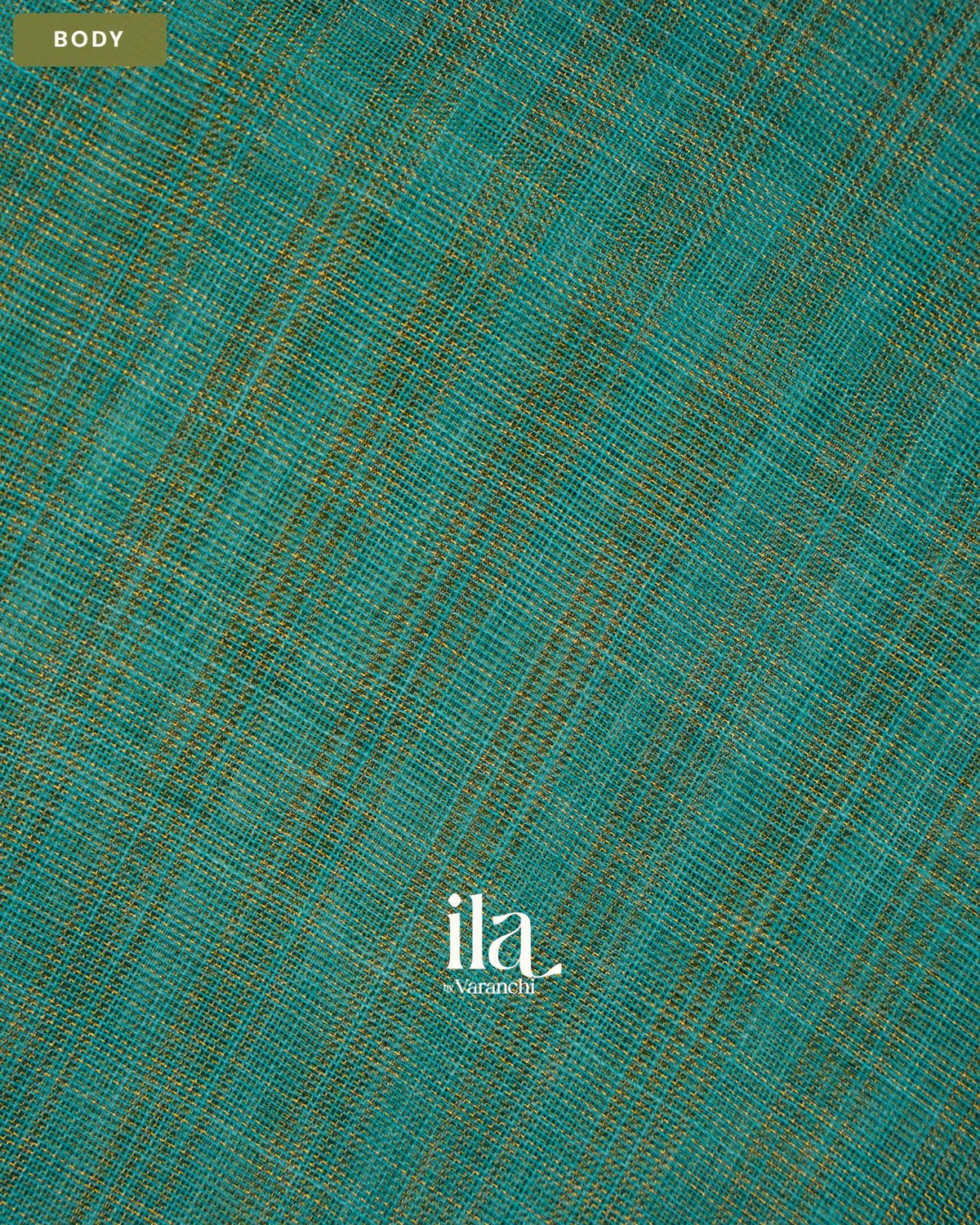 Ice Blue Striped Pichwai Printed Semi Linen Saree — Body