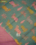 Onion Pink Striped Pichwai Printed Semi Linen Tissue Saree — Blouse