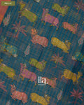 Peach Orange Striped Pichwai Printed Semi Linen Saree — Pallu