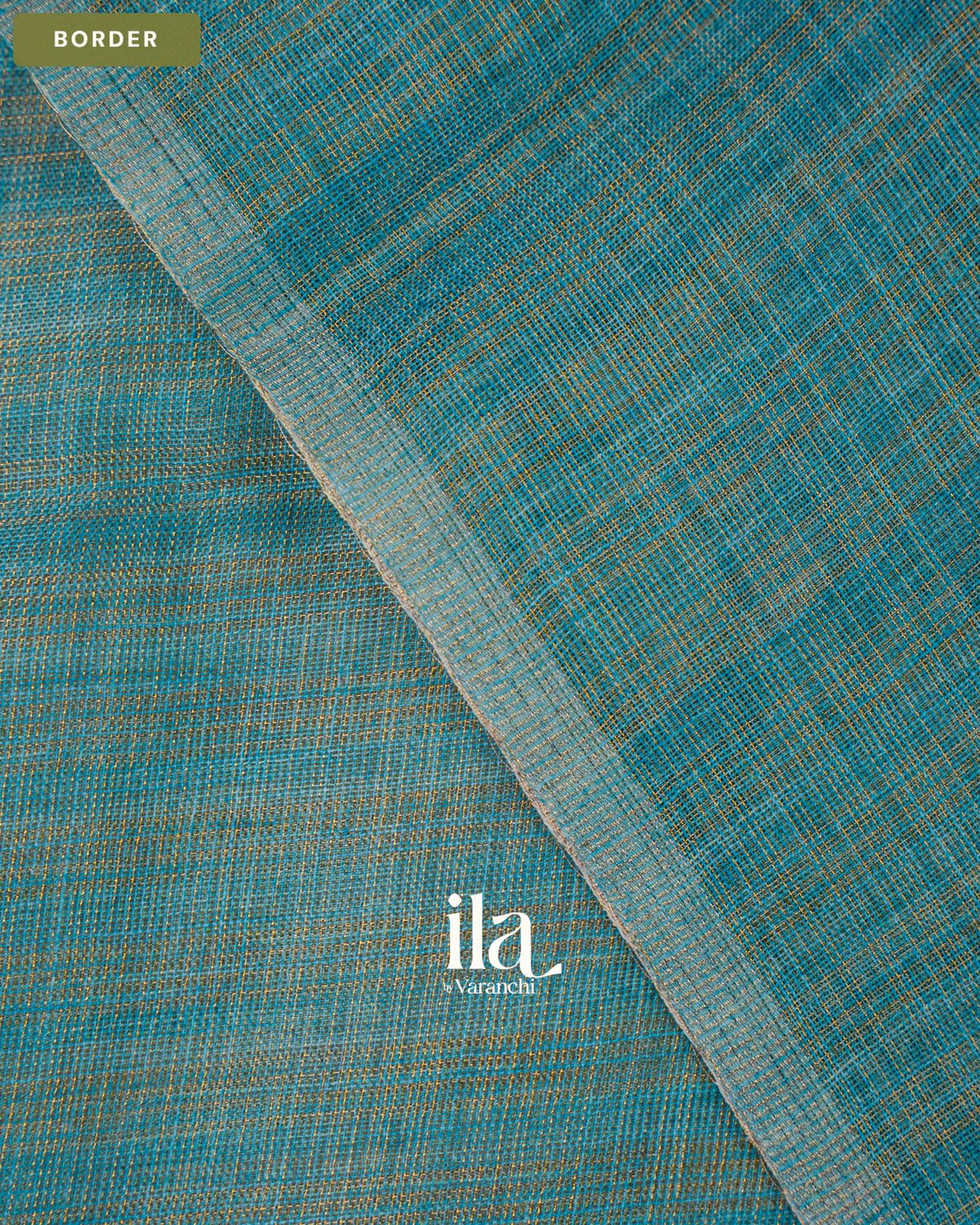 Deep Ice Blue Striped Pichwai Printed Semi Linen Saree — Border