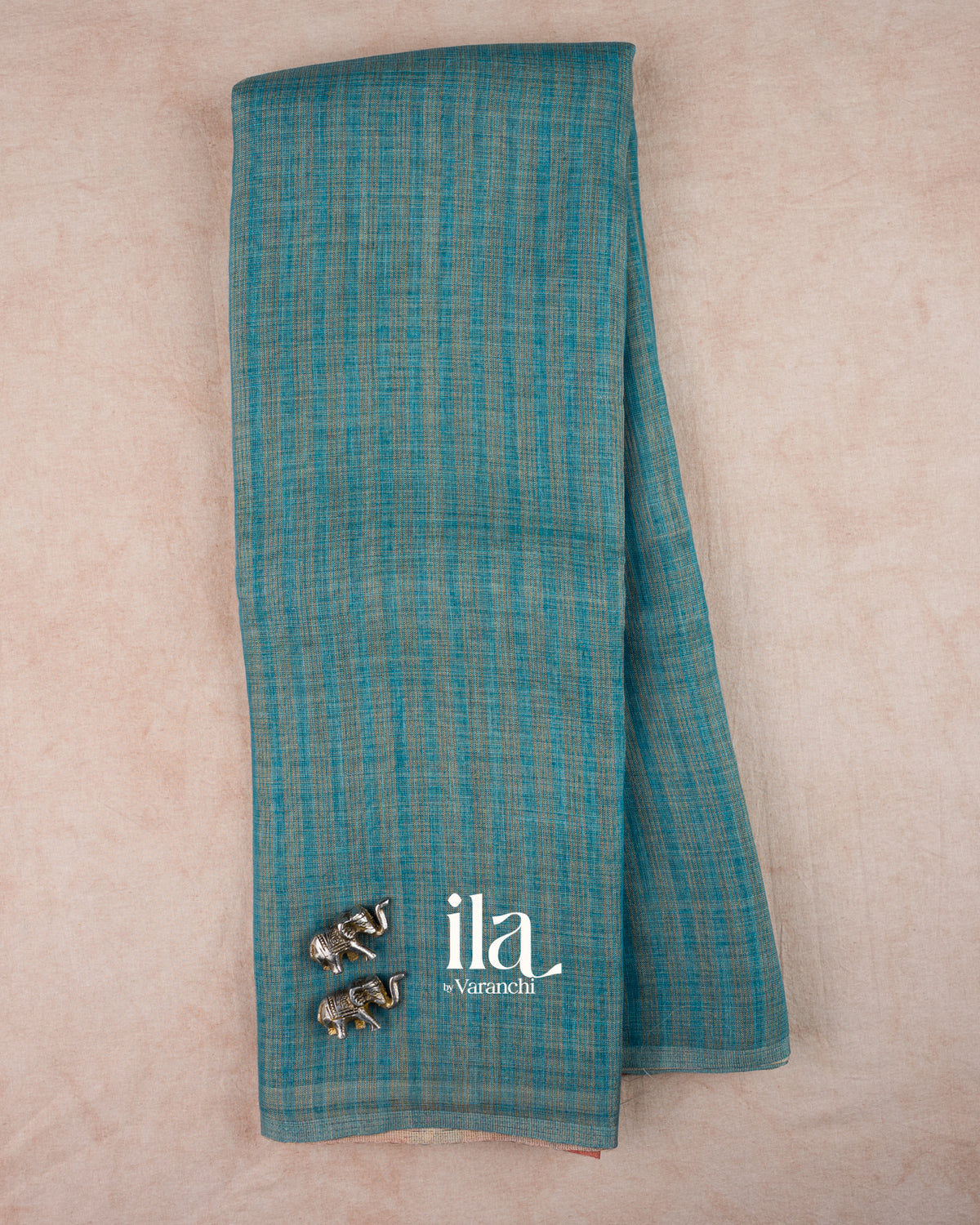Deep Ice Blue Striped Pichwai Printed Semi Linen Saree — Full Saree