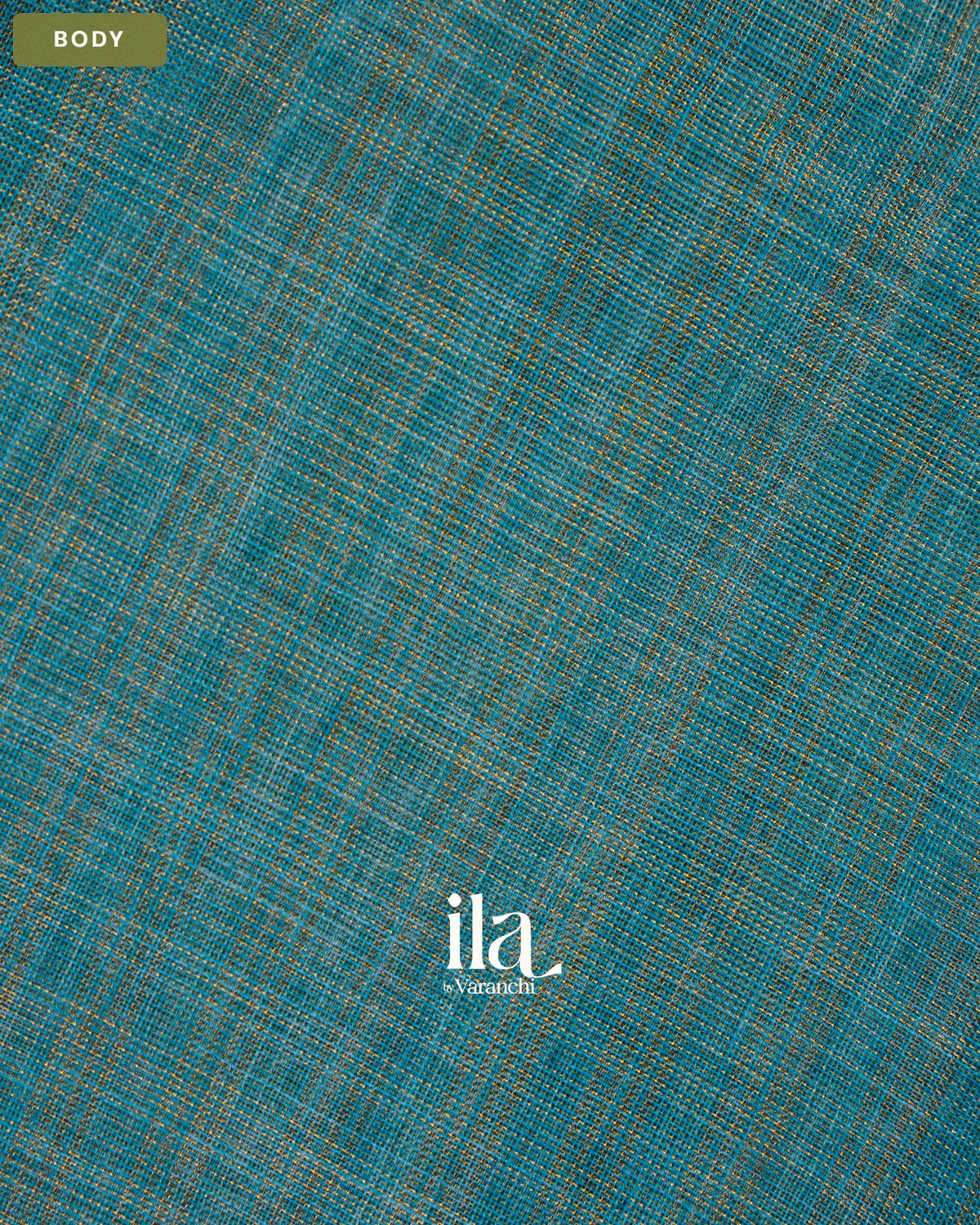 Deep Ice Blue Striped Pichwai Printed Semi Linen Saree — Body