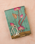 Sea Green Lotus & Pichwai Printed Semi Tussar Saree — Folded