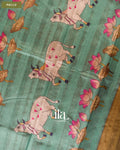Sea Green Lotus & Pichwai Printed Semi Tussar Saree — Pallu