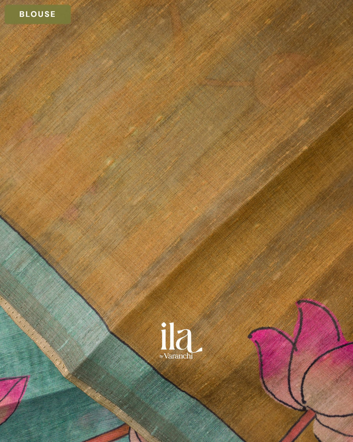 Sea Green Lotus & Pichwai Printed Semi Tussar Saree — Blouse