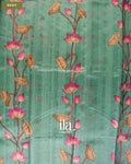 Sea Green Lotus & Pichwai Printed Semi Tussar Saree — Body
