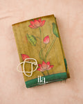 Olive Yellow Lotus & Pichwai Printed Semi Tussar Saree — Folded