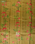 Olive Yellow Lotus & Pichwai Printed Semi Tussar Saree — Body