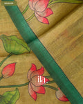 Olive Yellow Lotus & Pichwai Printed Semi Tussar Saree — Border