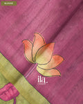 Mehandi Green Lotus & Pichwai Printed Semi Tussar Saree — Blouse