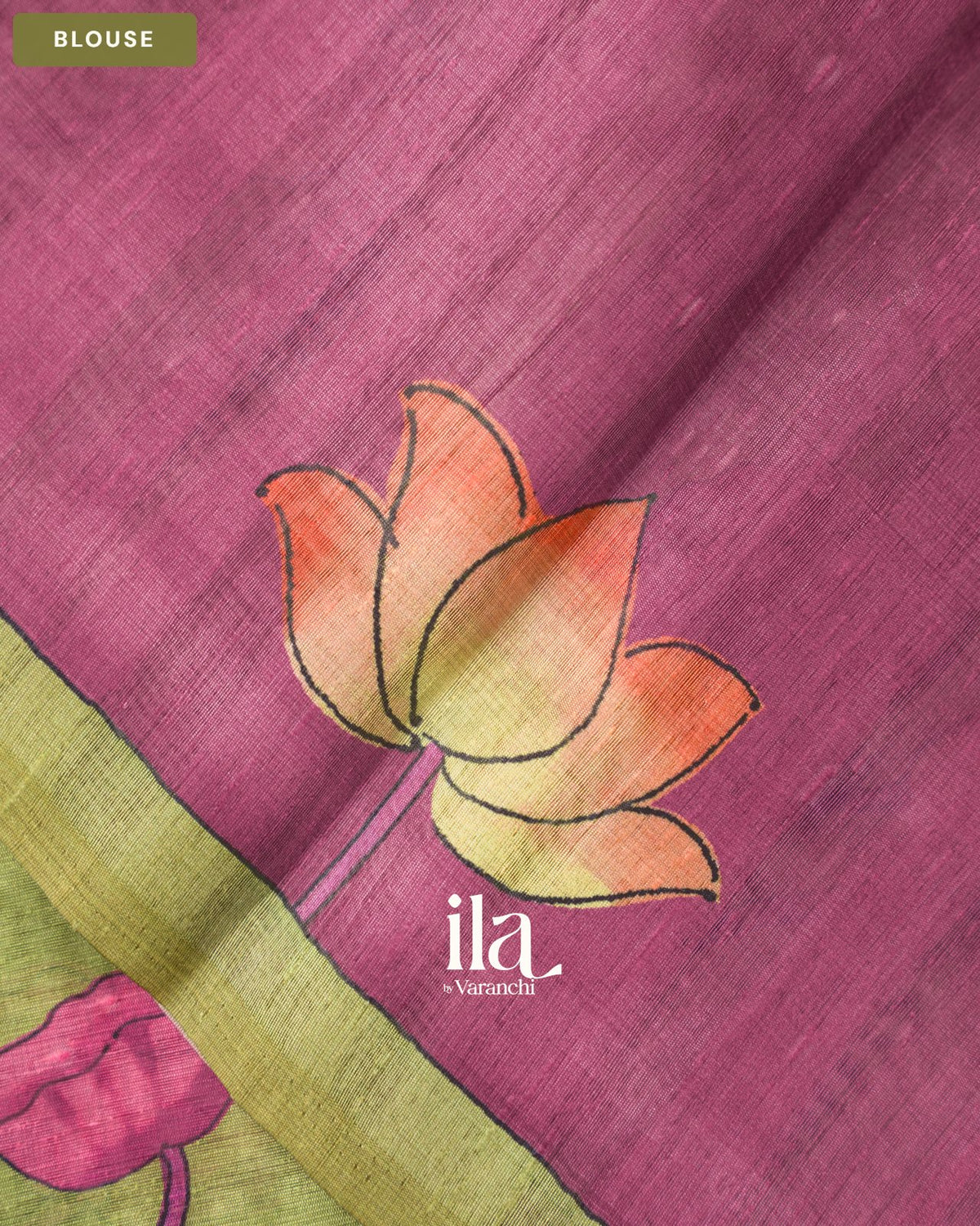 Mehandi Green Lotus & Pichwai Printed Semi Tussar Saree — Blouse