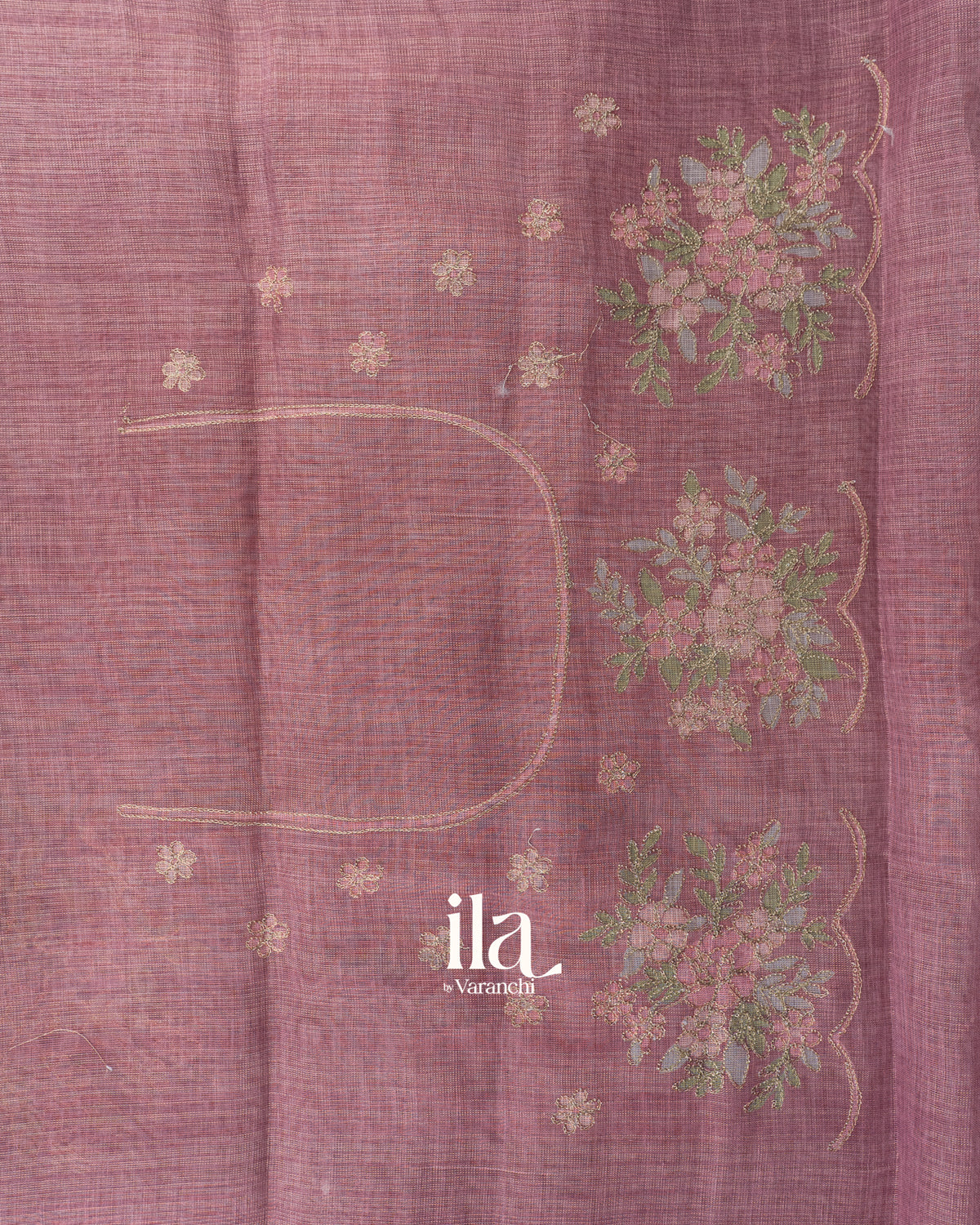 Muted Lavender Floral Jaal Aari Work Semi Linen Tissue Saree