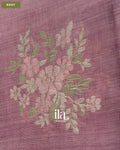 Muted Lavender Floral Jaal Aari Work Semi Linen Tissue Saree — Body