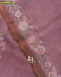 Muted Lavender Floral Jaal Aari Work Semi Linen Tissue Saree — Border